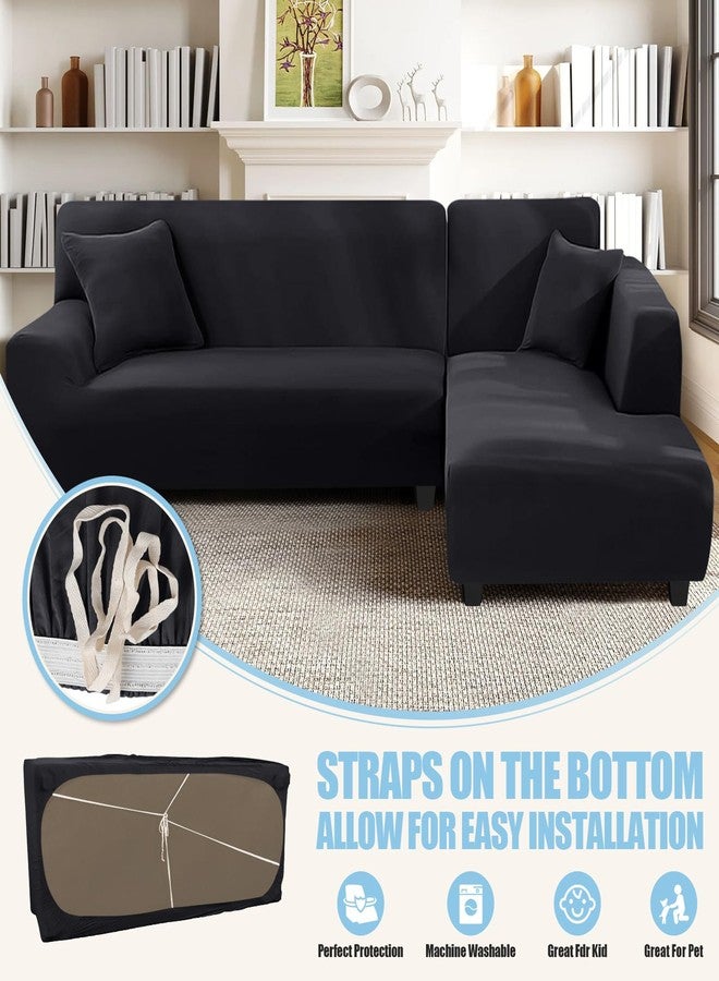 KinCam Sectional Couch Covers L Shape Sofa Covers Super Stretch 2pcs Sofa Slipcovers for 3 + 3 Seaters Sectional Chaise Slipcover with 2pcs Pillow Covers for Pets Kids, Black - Image 3